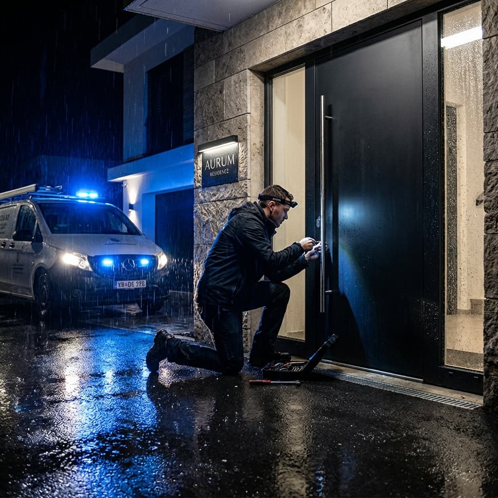 Cerrajero profesional abriendo puerta en Boadilla de noche