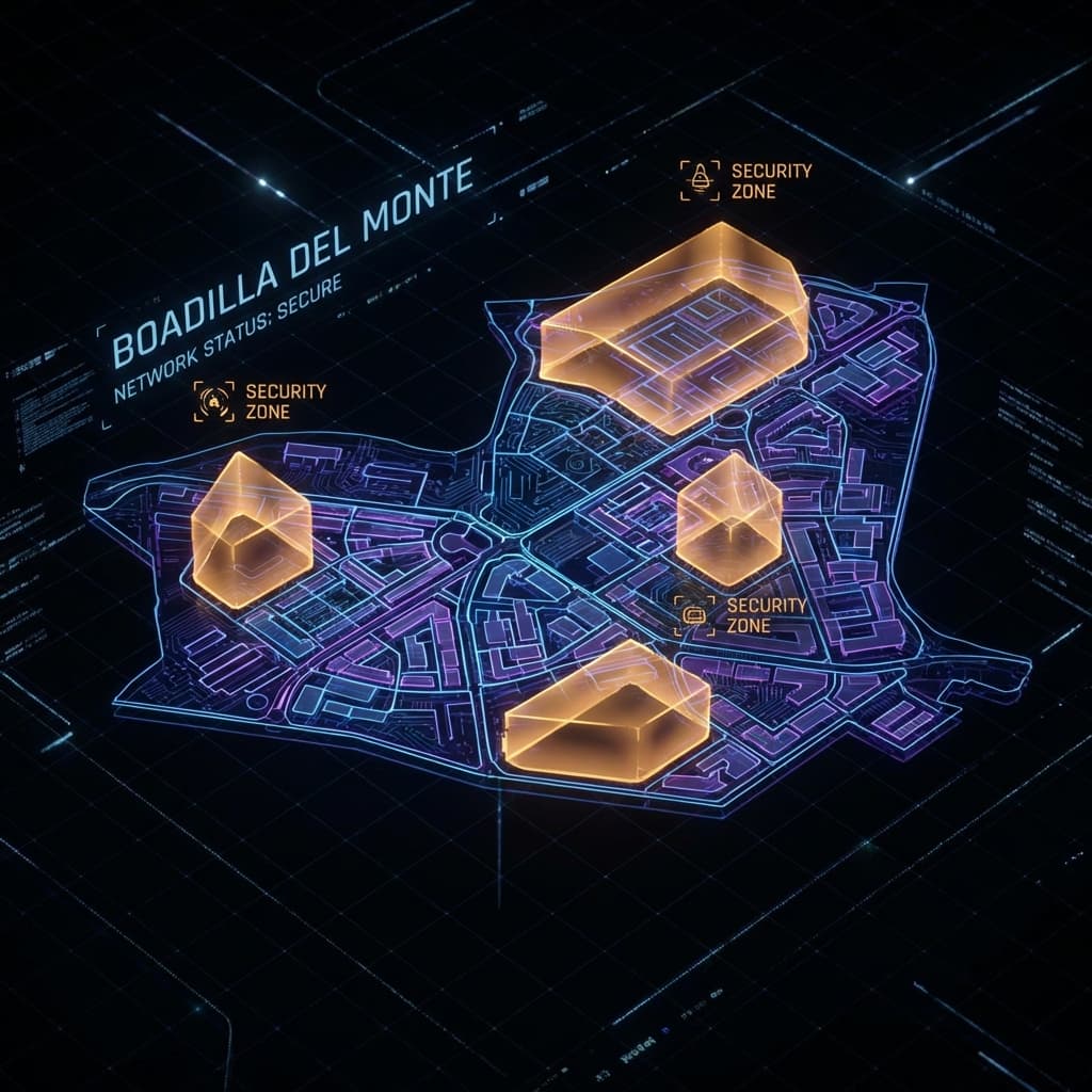 Mapa de seguridad de Boadilla del Monte con zonas de cobertura