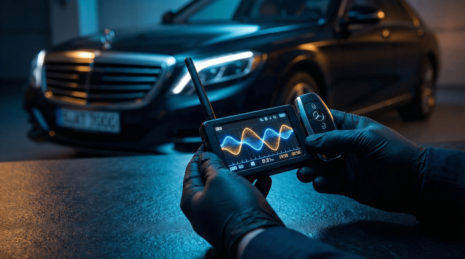 Dispositivo de clonación de mandos interceptando señales de llave de coche