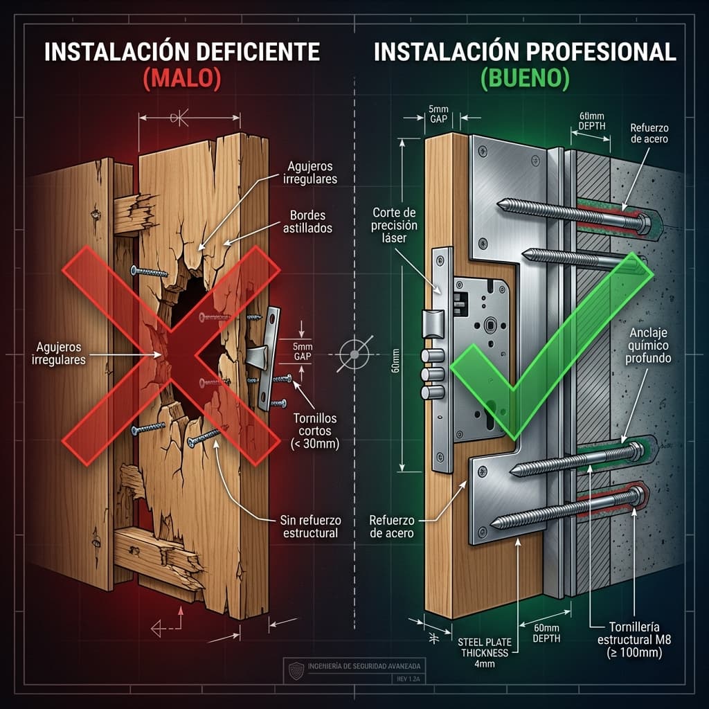 Comparativa técnica: instalación deficiente vs instalación profesional con anclaje químico profundo