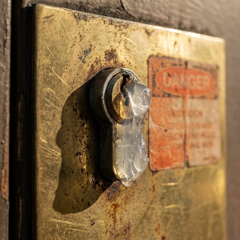 Cerradura vandalizada con pegamento